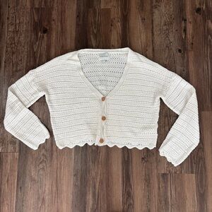 Pink Rose White Cream Cropped Cardigan Size S